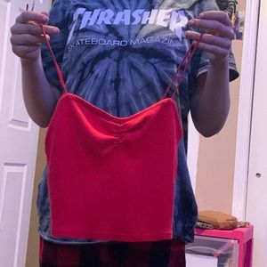 red tank top, cropped